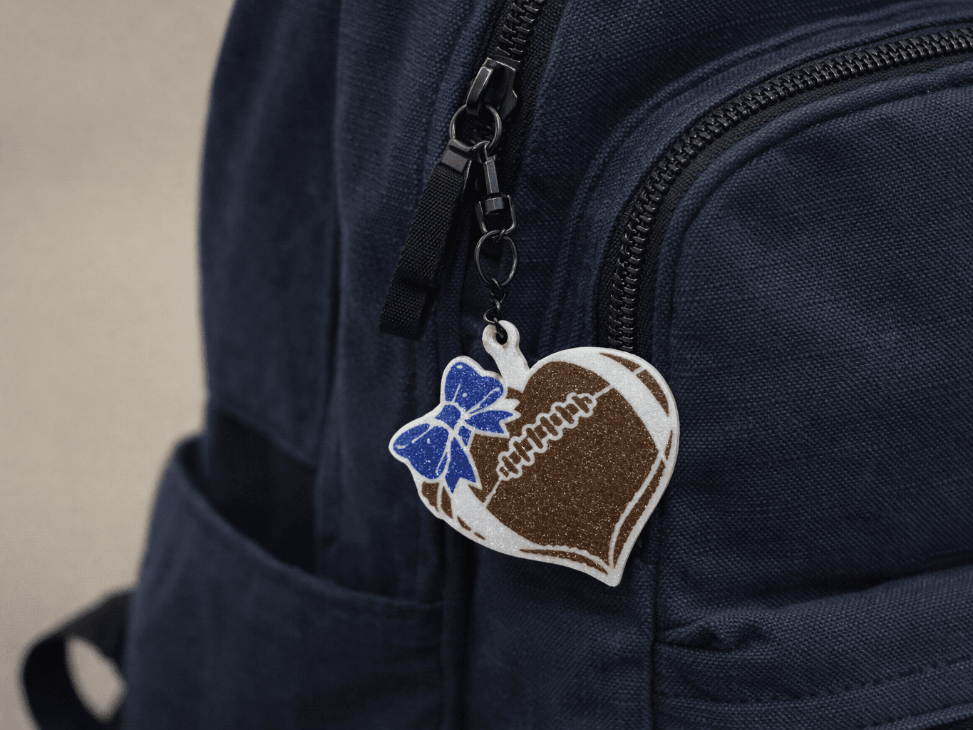 Football Heart Keychain with Bow 3D model preview