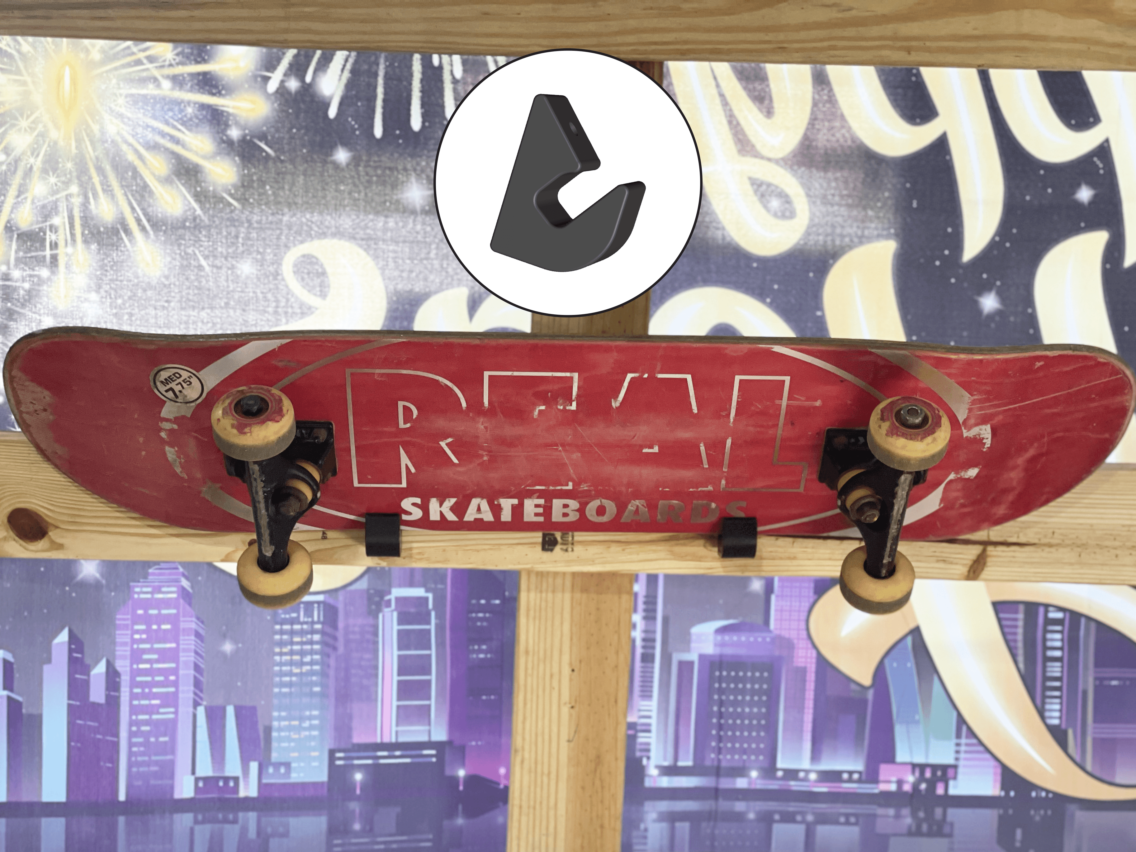 Skateboard Hook Mount, Skateboard Wall Mount 3D model preview