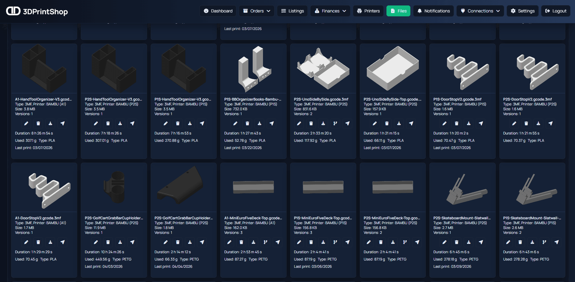 Print files library screenshot from 3DPrintShop.