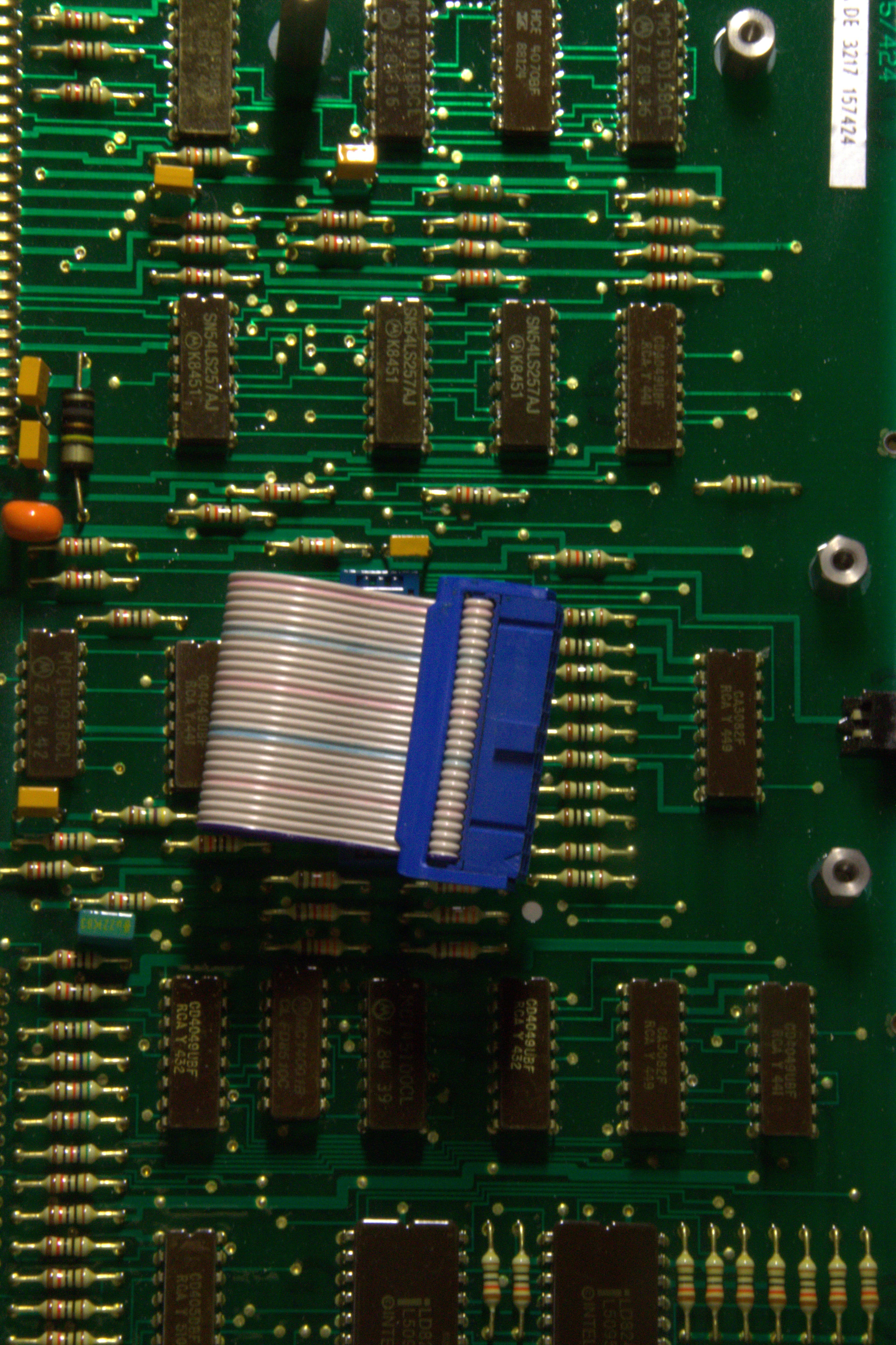 Close-up of a circuit board and connector.