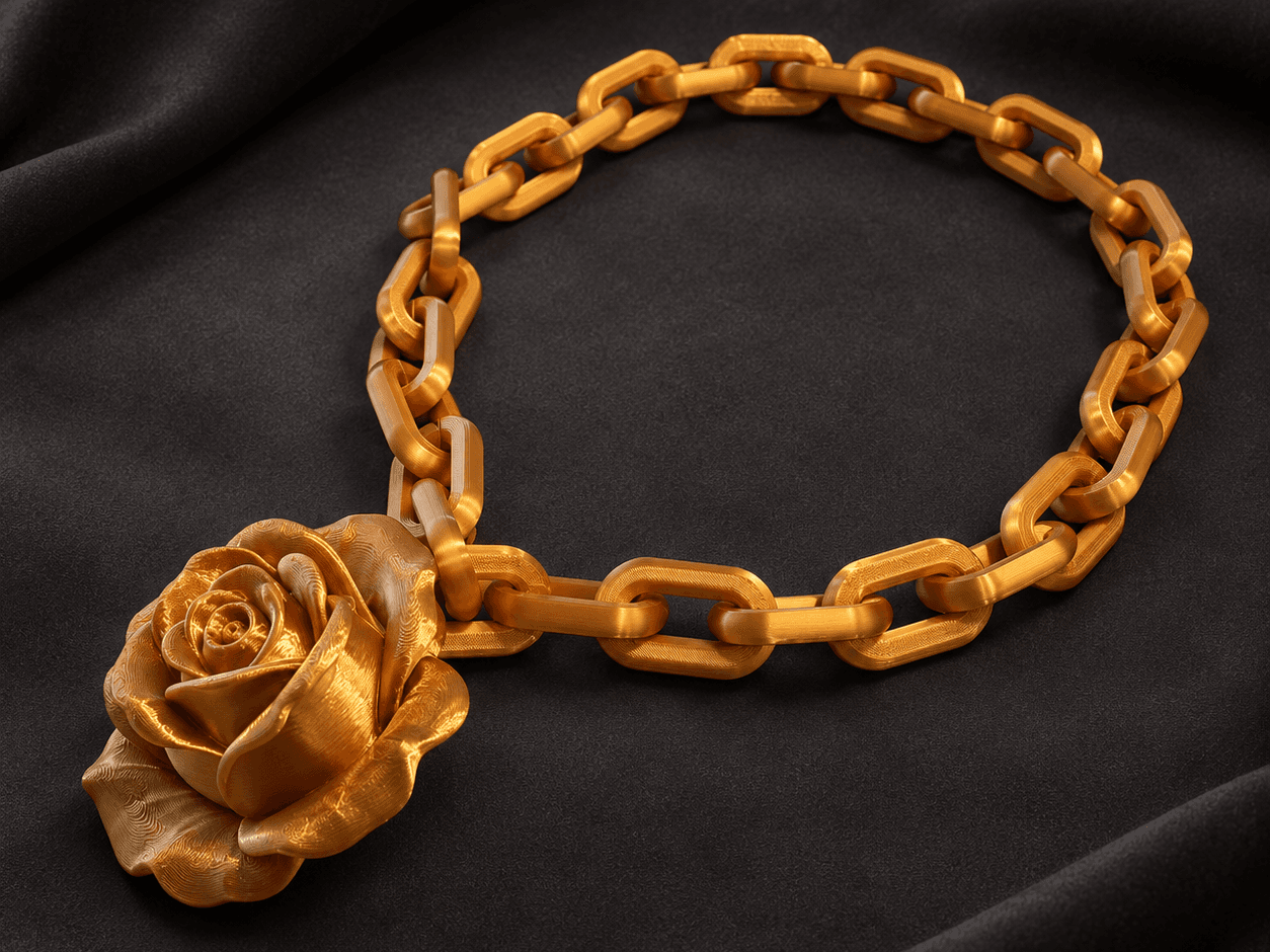 Rose Pendant Necklace – Chunky Statement Chain 3D model preview