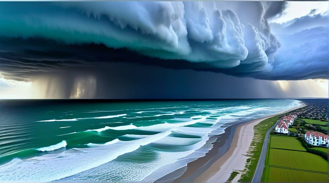 Massive coastal storm scene from the live Watching the Tropics page.