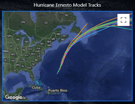 Watching the Tropics hurricane spaghetti model view for Hurricane Ernesto.